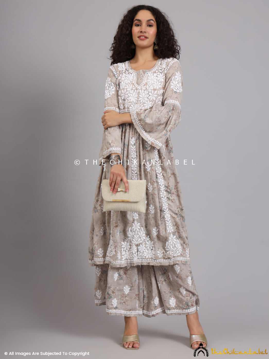 Eliza Grey Modal Chikankari Kurta Set