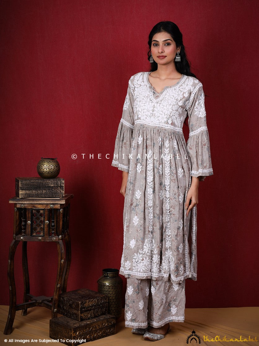 Eliza Grey Modal Chikankari Kurta Set ,Chikankari Kurta Set in Modal Fabric for Woman