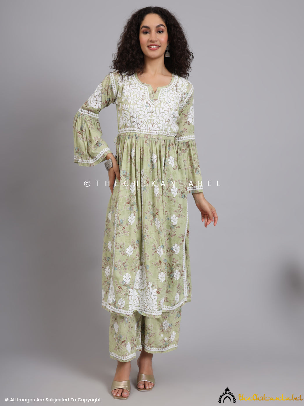 Eliza Pista Green Modal Chikankari Kurta Set