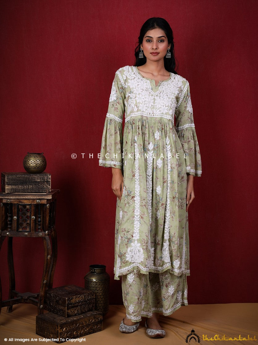 Eliza Pista Green Modal Chikankari Kurta Set ,Chikankari Kurta Set in Modal Fabric For Woman