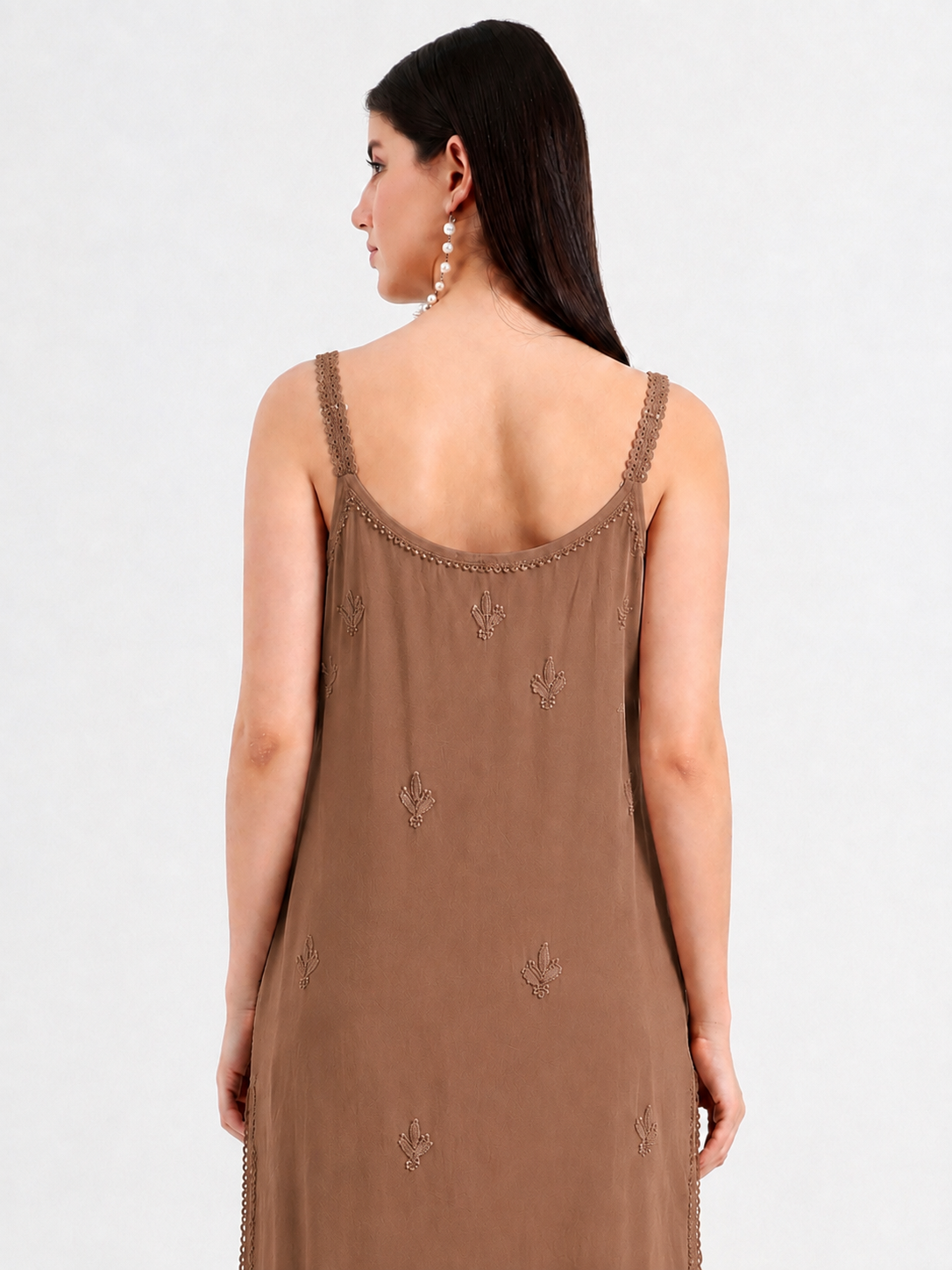 Esha embroidered strappy kurti for women designed in soft viscose fabric with a flattering short length, perfect for modern casual and Indo-western outfits.