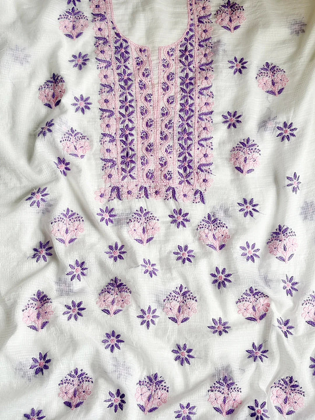 Eshani Kota Cotton Chikankari Un-stitched Kurti Piece with Dupatta - Purple