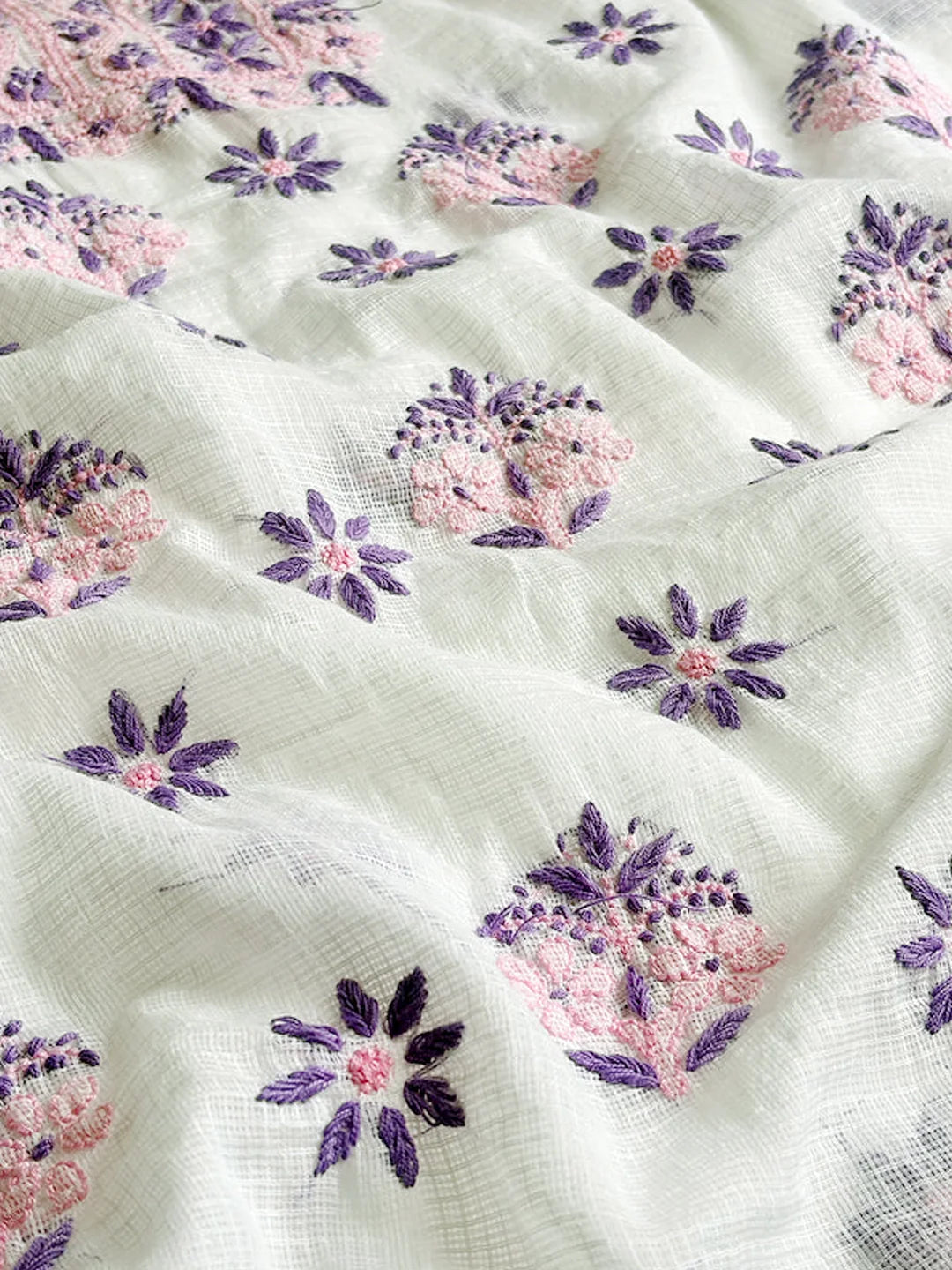 Eshani Kota Cotton Chikankari Un-stitched Kurti Piece with Dupatta - Purple