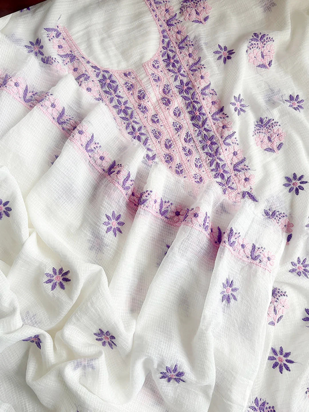 Eshani Kota Cotton Chikankari Un-stitched Kurti Piece with Dupatta - Purple