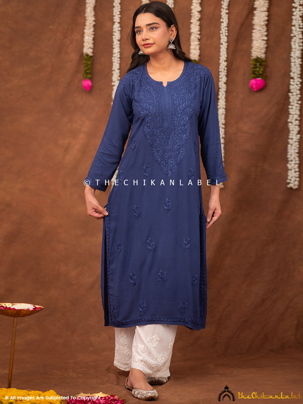Fatima Rayon Chikankari Straight Kurti - Blue