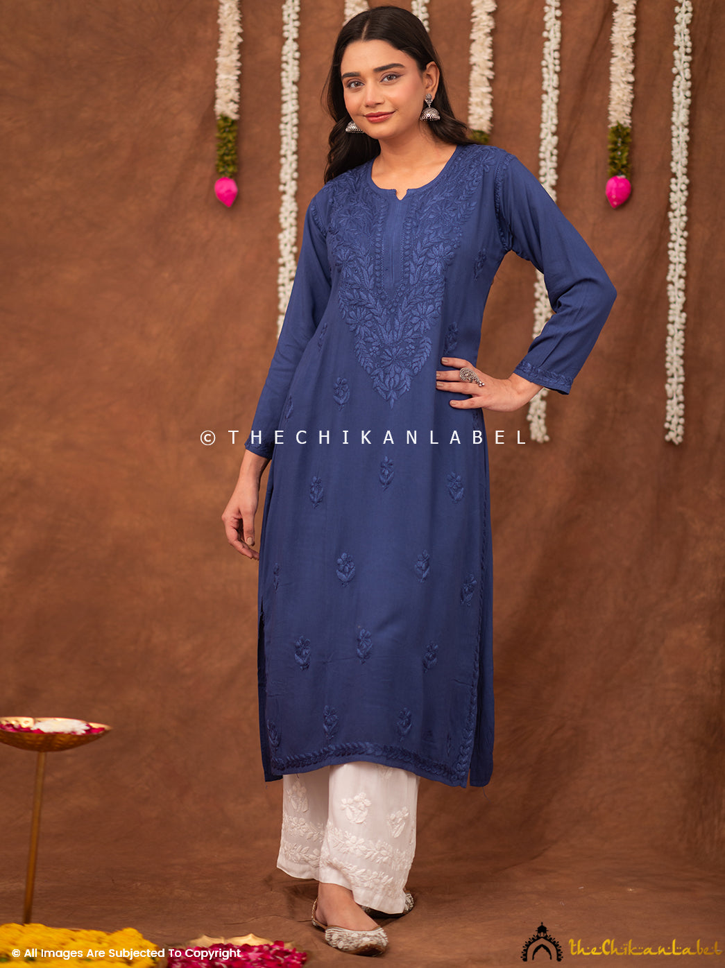 Fatima Rayon Chikankari Straight Kurti - Blue