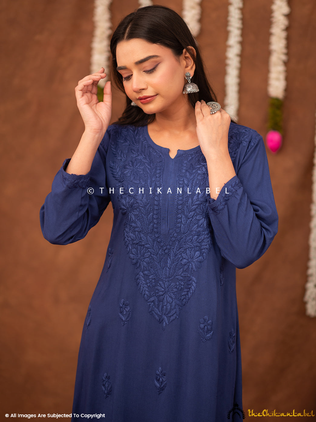 Fatima Rayon Chikankari Straight Kurti - Blue