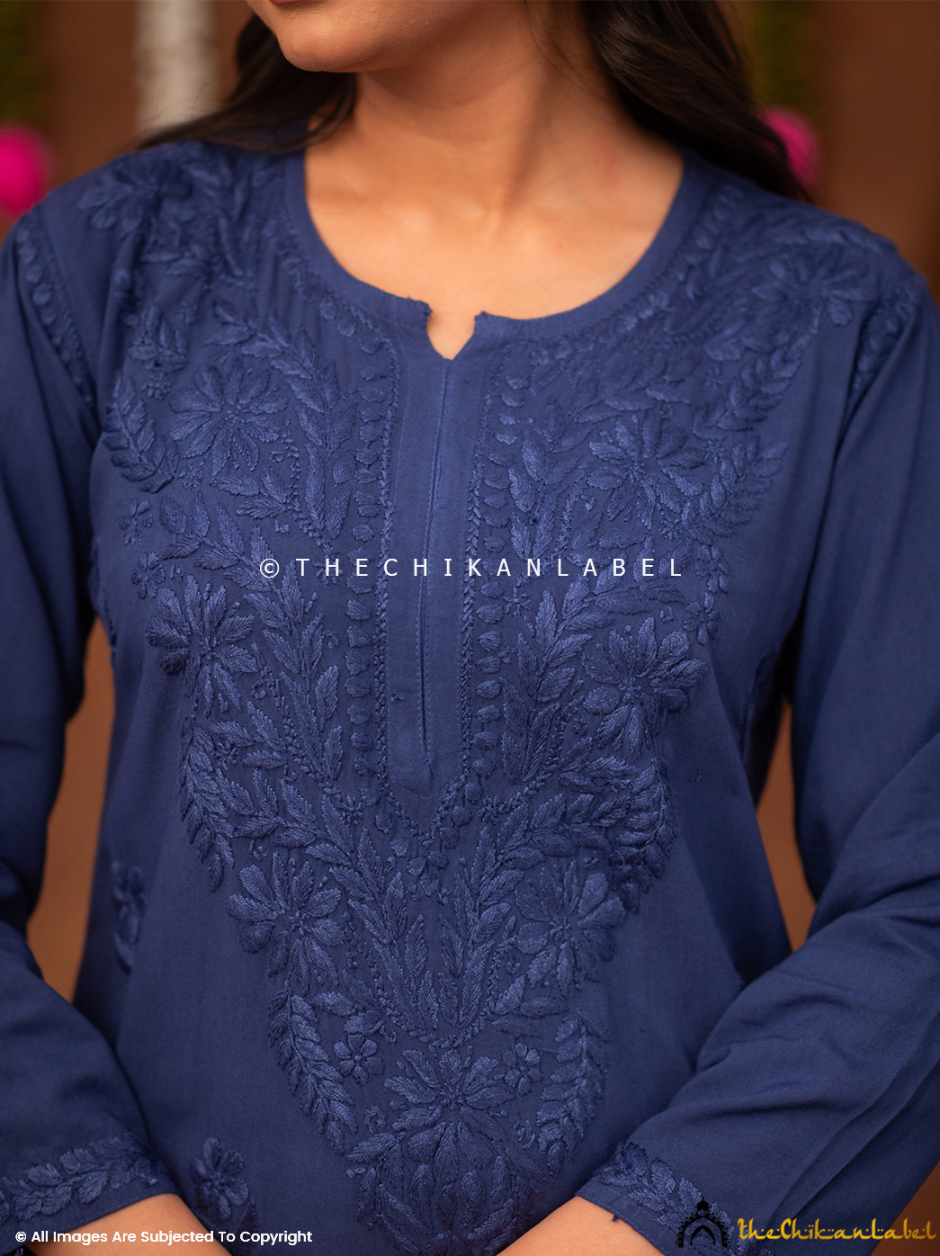 Fatima Rayon Chikankari Straight Kurti - Blue
