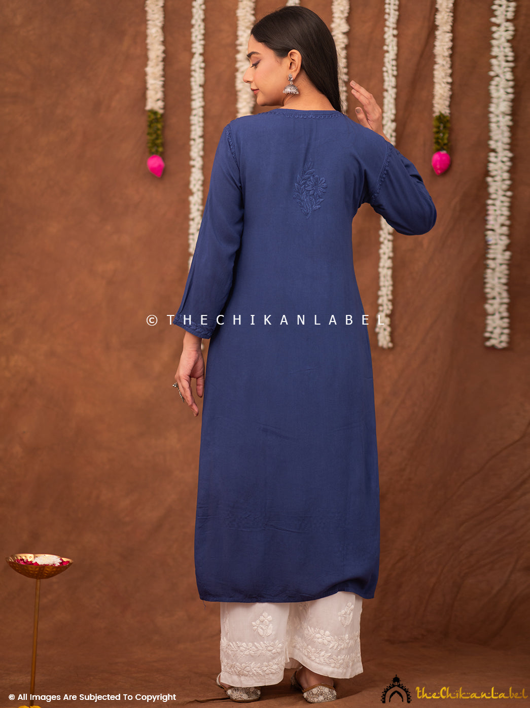 Fatima Rayon Chikankari Straight Kurti - Blue