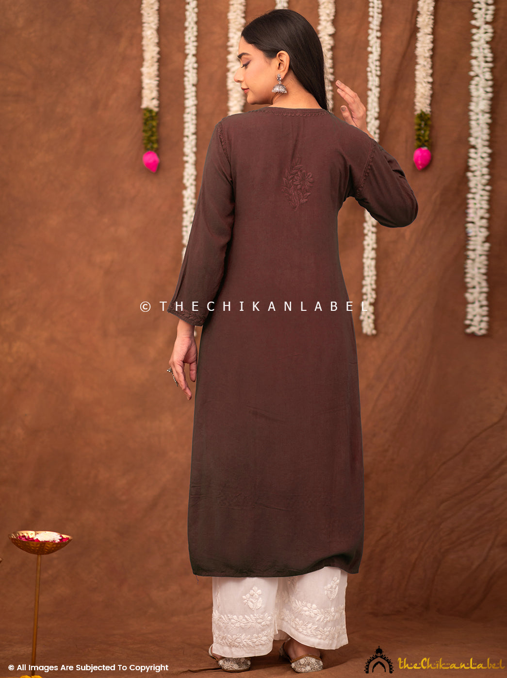 Fatima Rayon Chikankari Straight Kurti - Brown