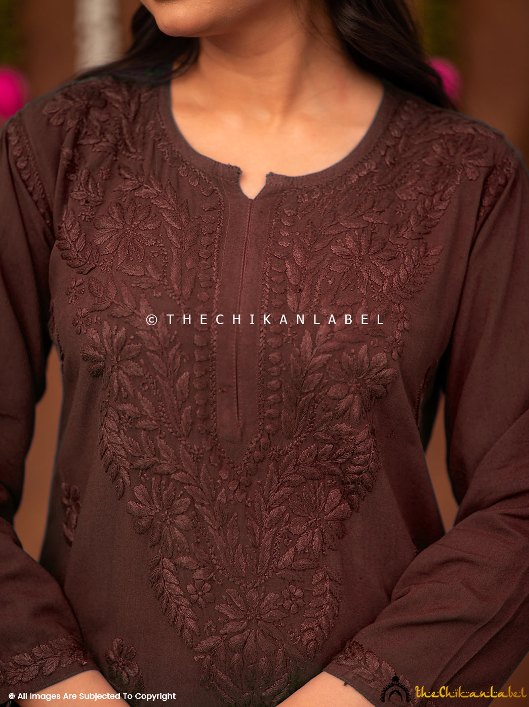 Fatima Rayon Chikankari Straight Kurti - Brown