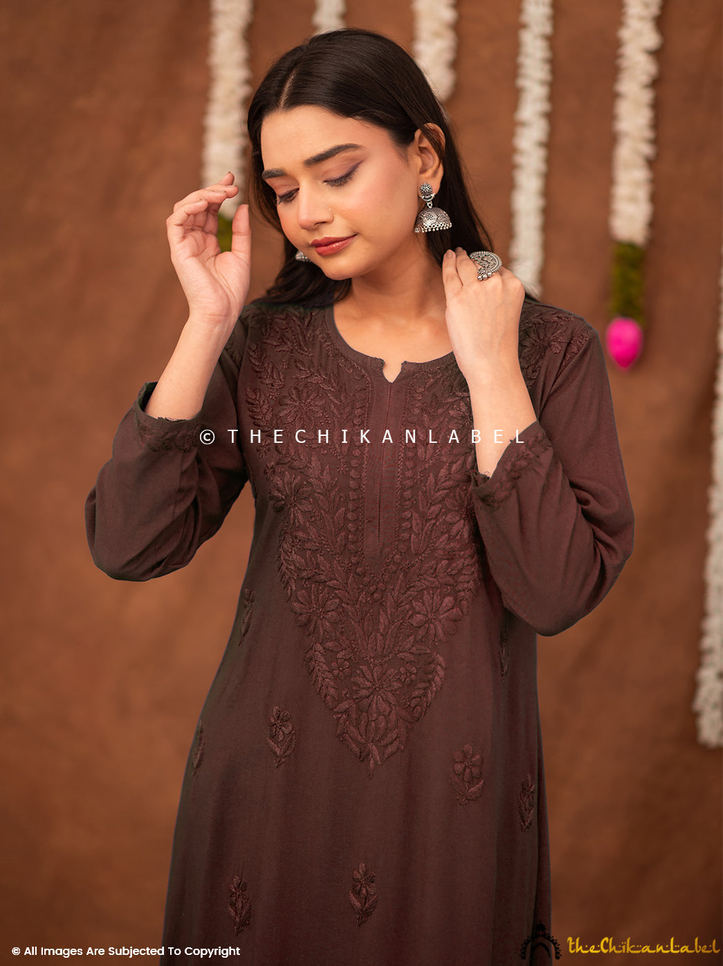 Fatima Rayon Chikankari Straight Kurti - Brown