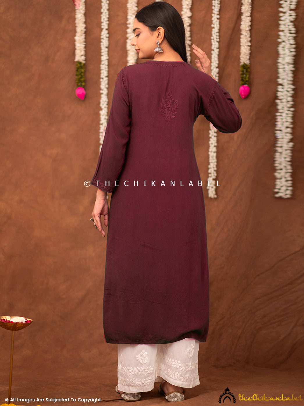 Fatima Rayon Chikankari Straight Kurti - Maroon