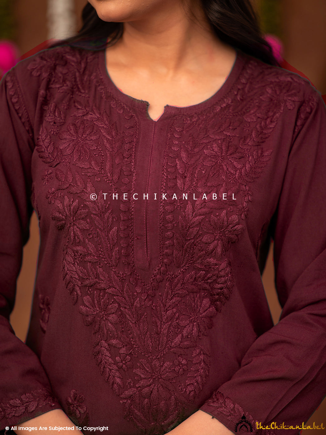 Fatima Rayon Chikankari Straight Kurti - Maroon