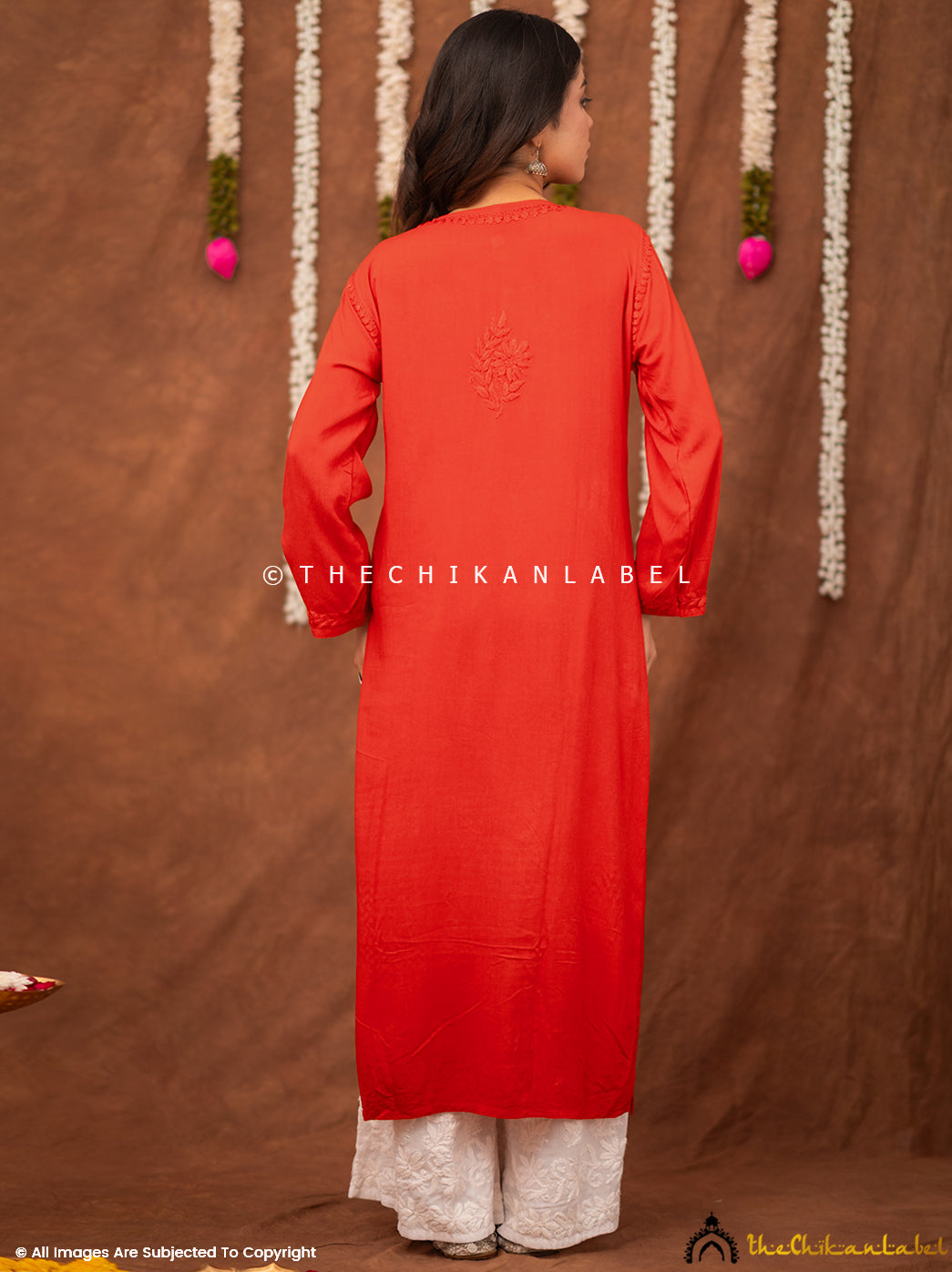 Fatima Rayon Chikankari Straight Kurti - Red