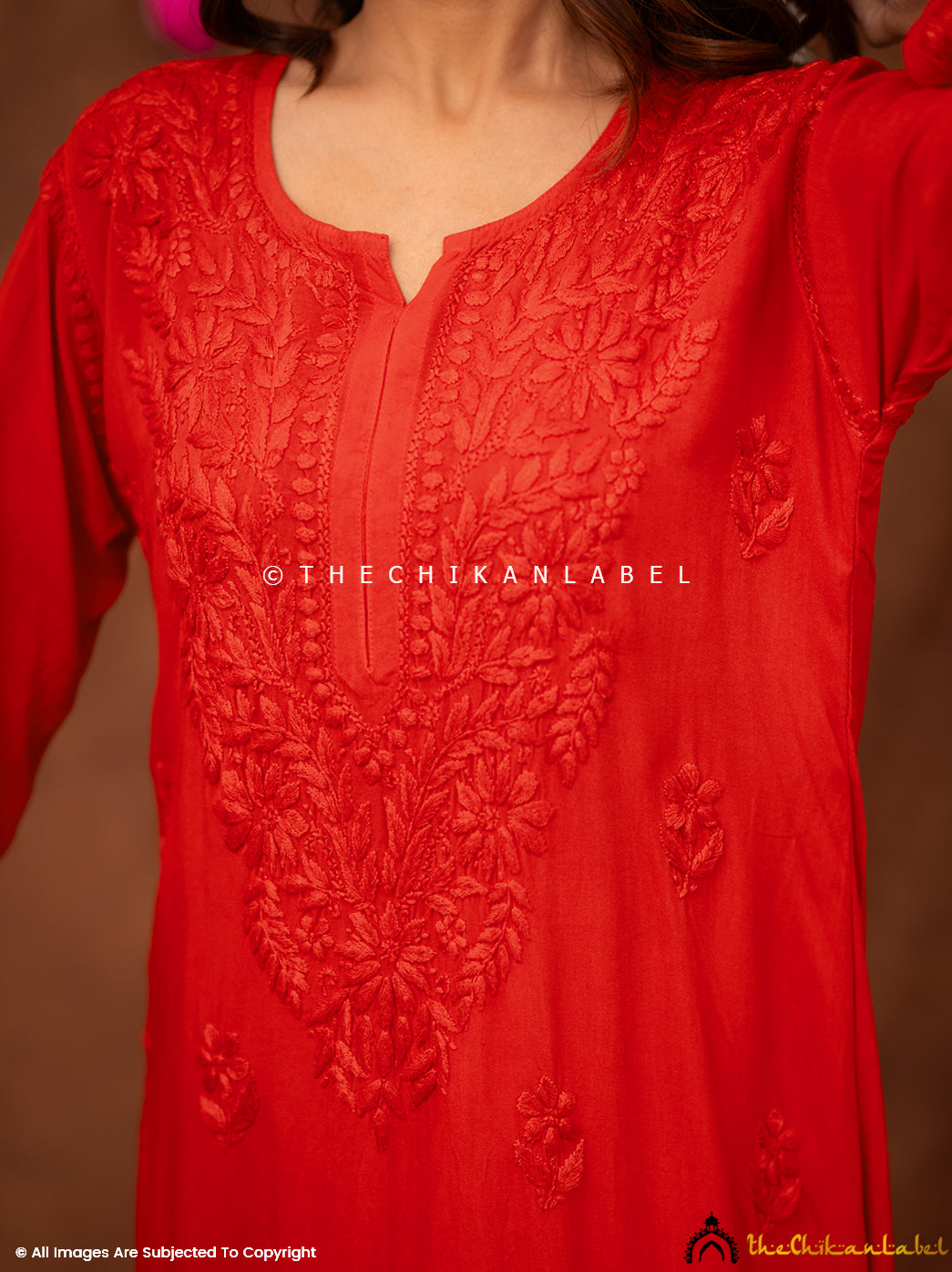 Fatima Rayon Chikankari Straight Kurti - Red