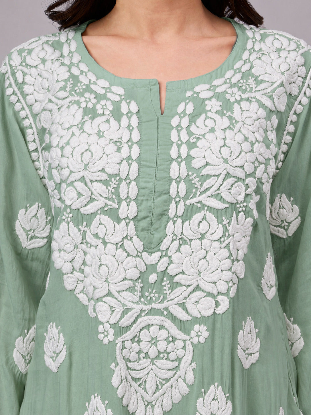 Najat Modal Chikankari Kurti Palazzo Set - Green