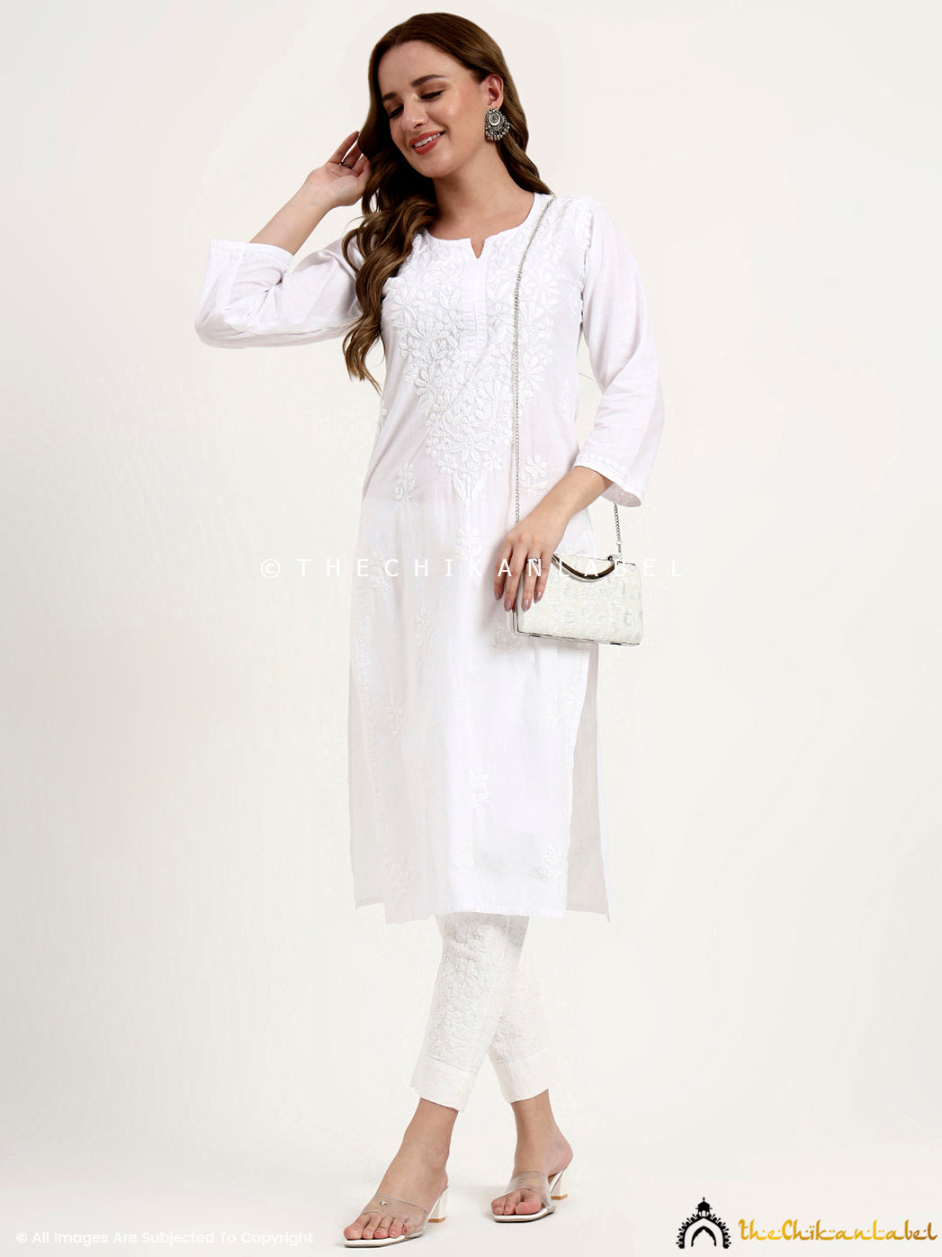 Gargee Cotton Chikankari Straight Kurti White XS