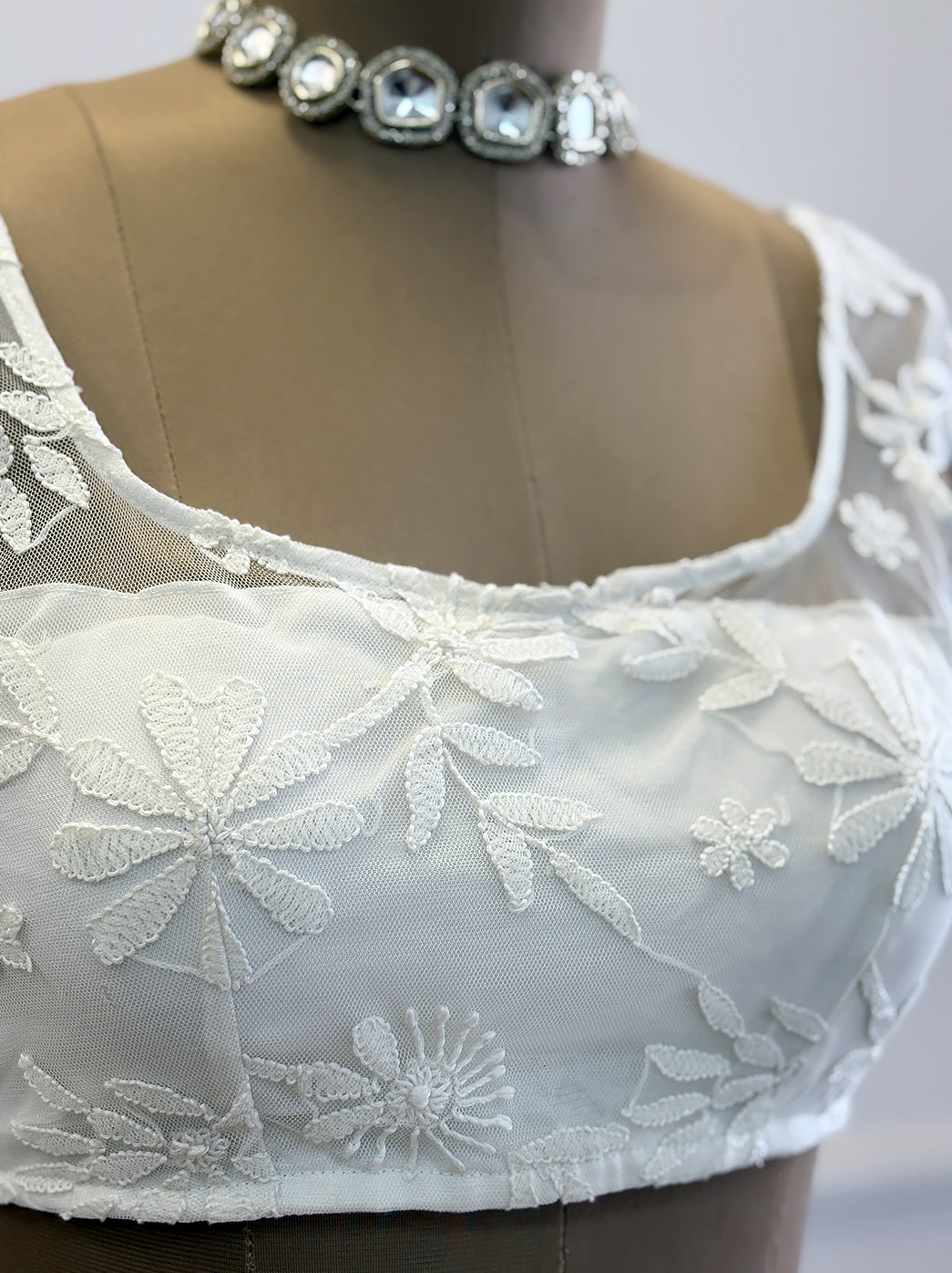 Georgette Chikankari Blouse For Saree - White