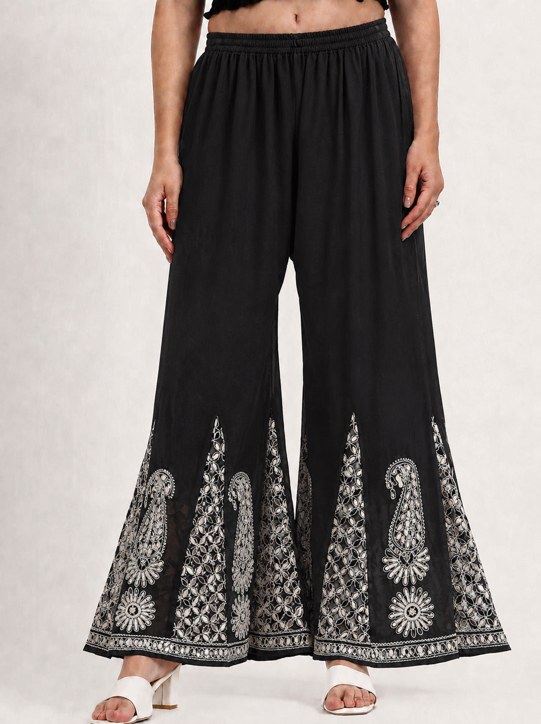Georgette Chikankari Gota Patti Sharara - Black