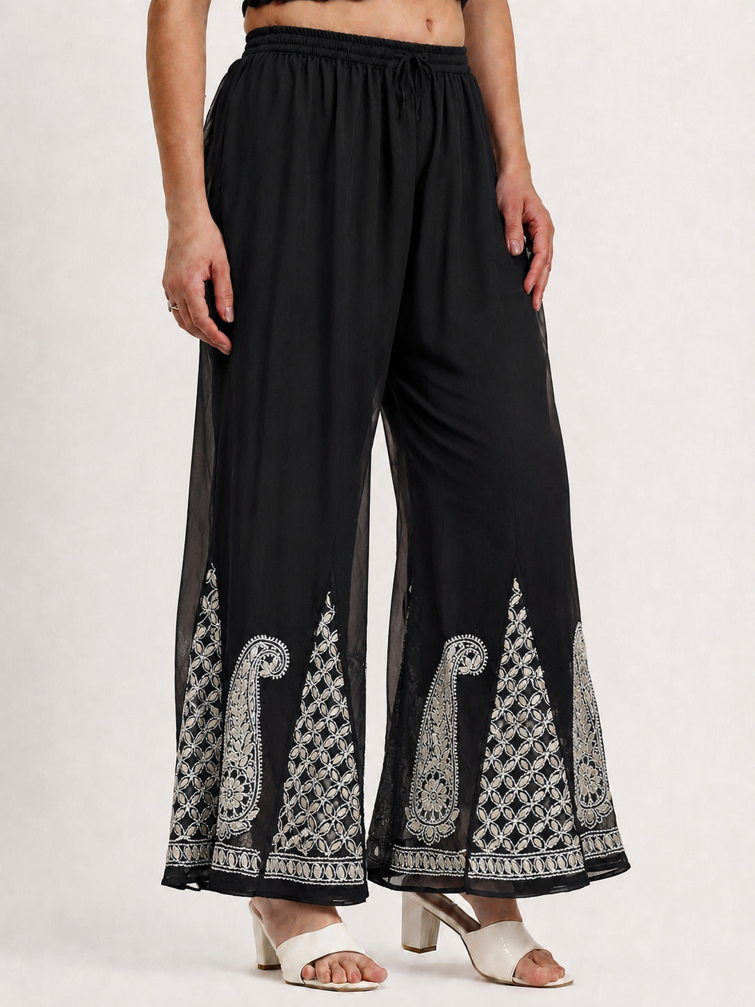 Georgette Chikankari Gota Patti Sharara - Black