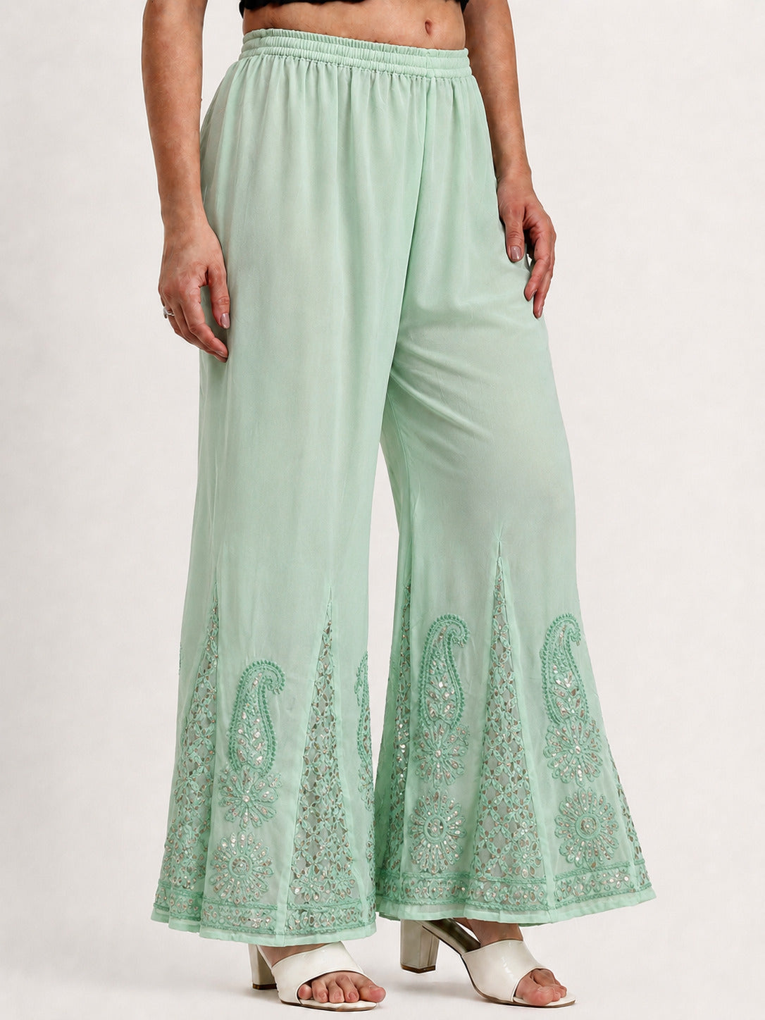 Georgette Chikankari Gota Patti Sharara - Pistachio Green