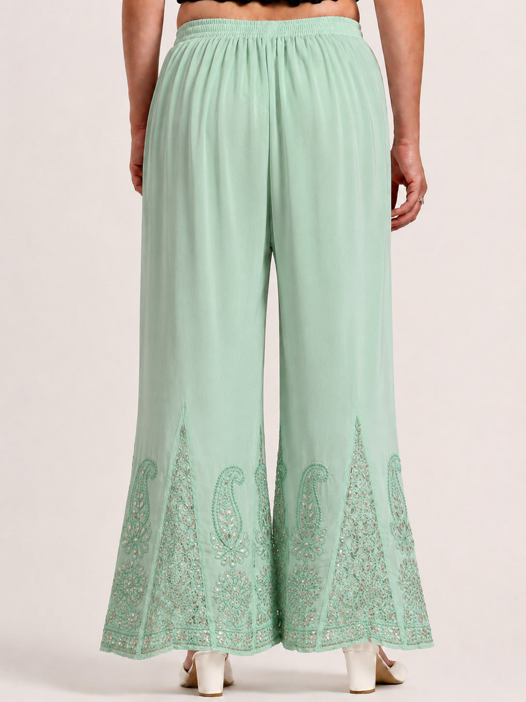 Georgette Chikankari Gota Patti Sharara - Pistachio Green