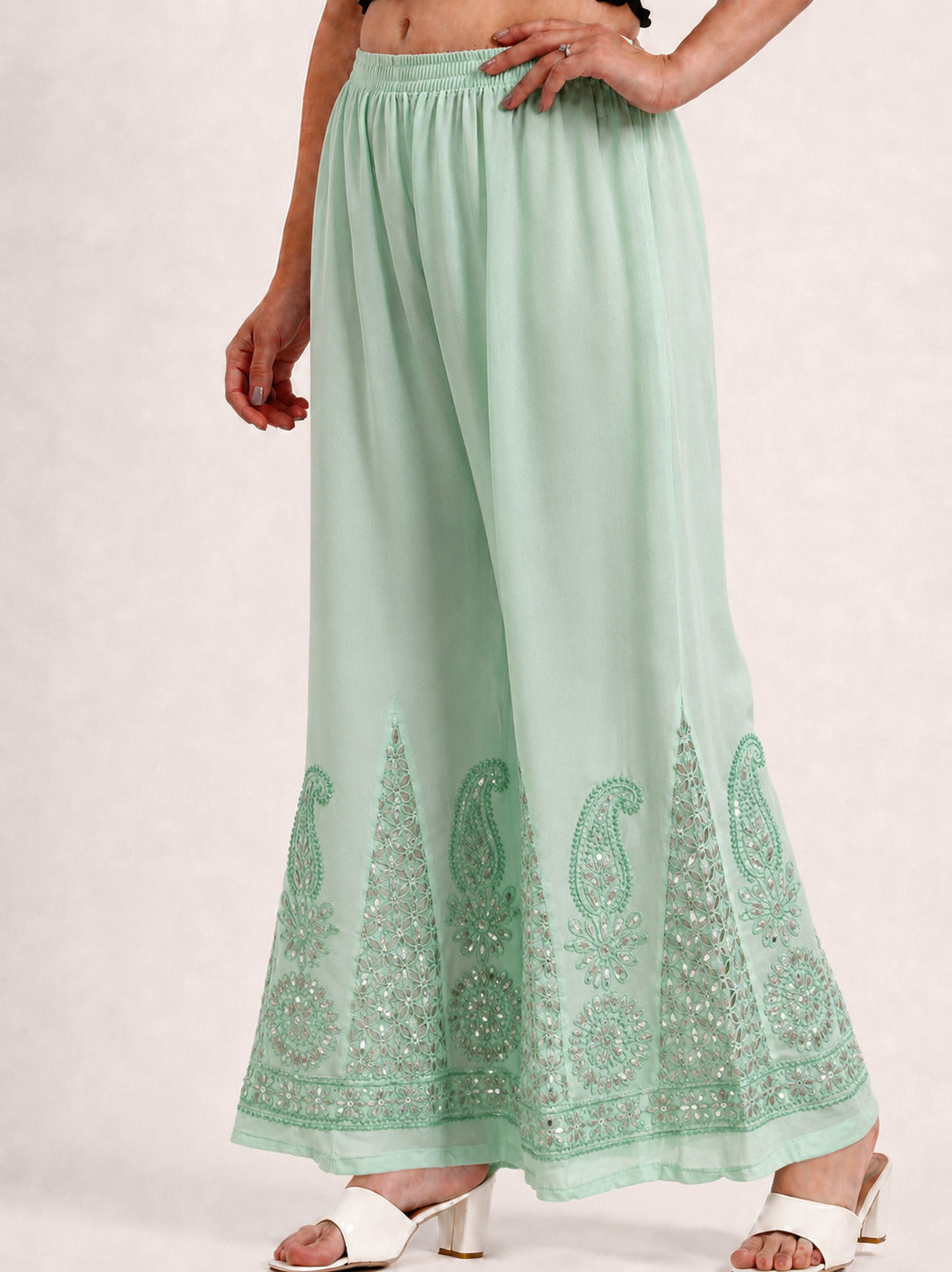Georgette Chikankari Gota Patti Sharara - Pistachio Green