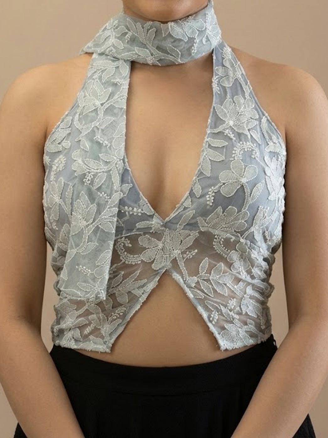 Georgette Tepchi Work Blouse With Scarf - Grey