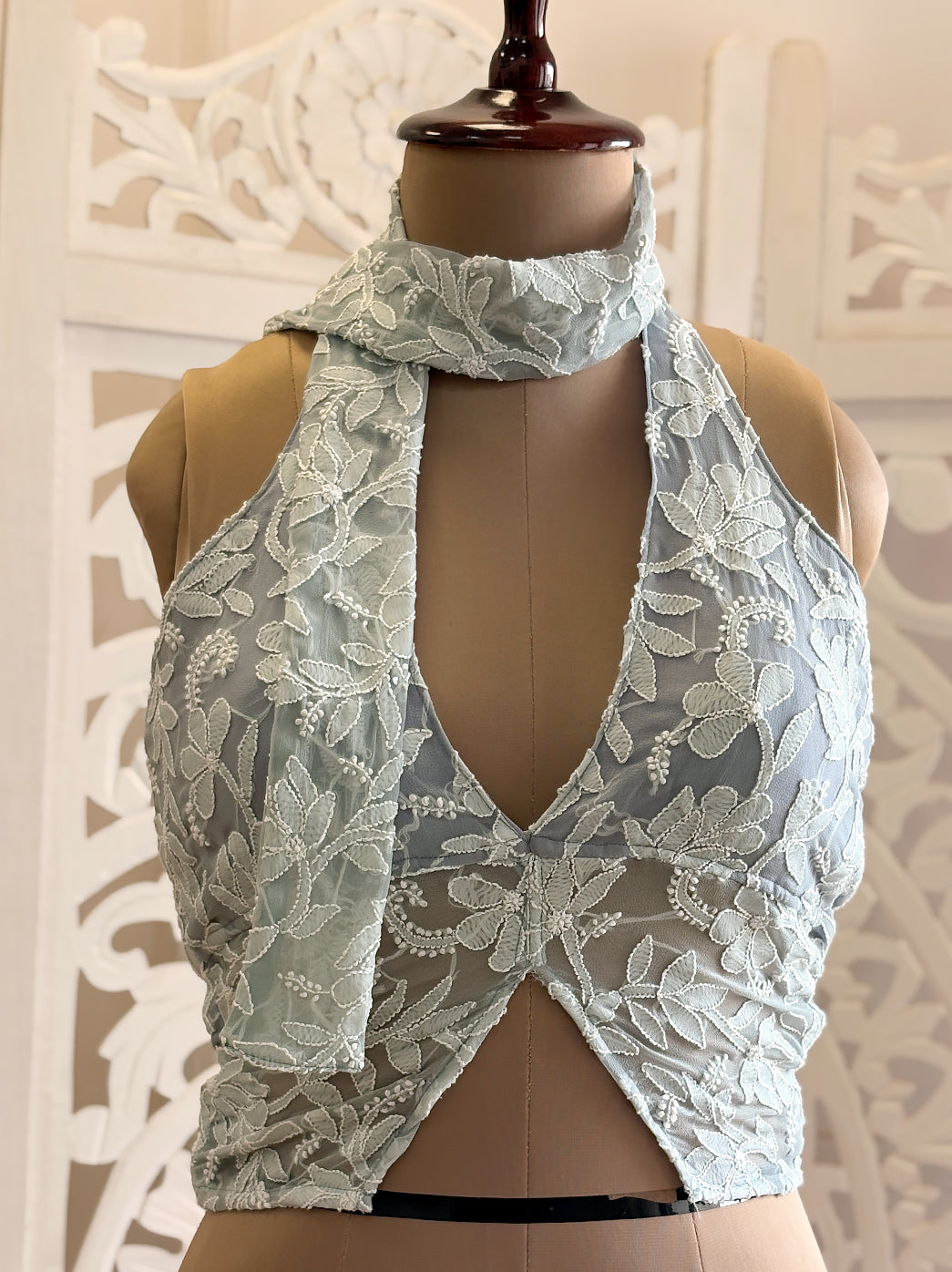 Georgette Tepchi Work Blouse With Scarf - Grey