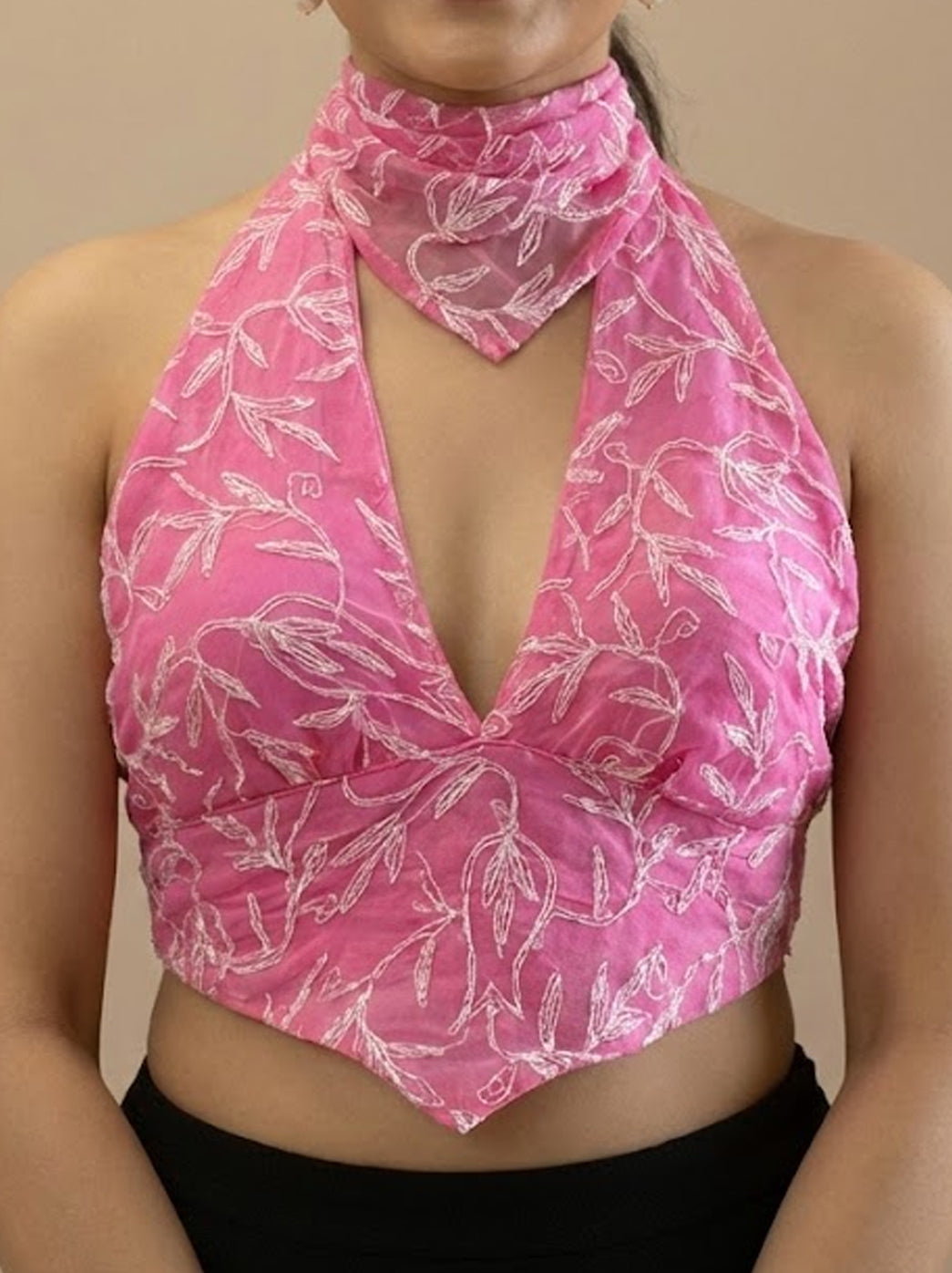 Georgette Tepchi Work Blouse With Scarf - Pink