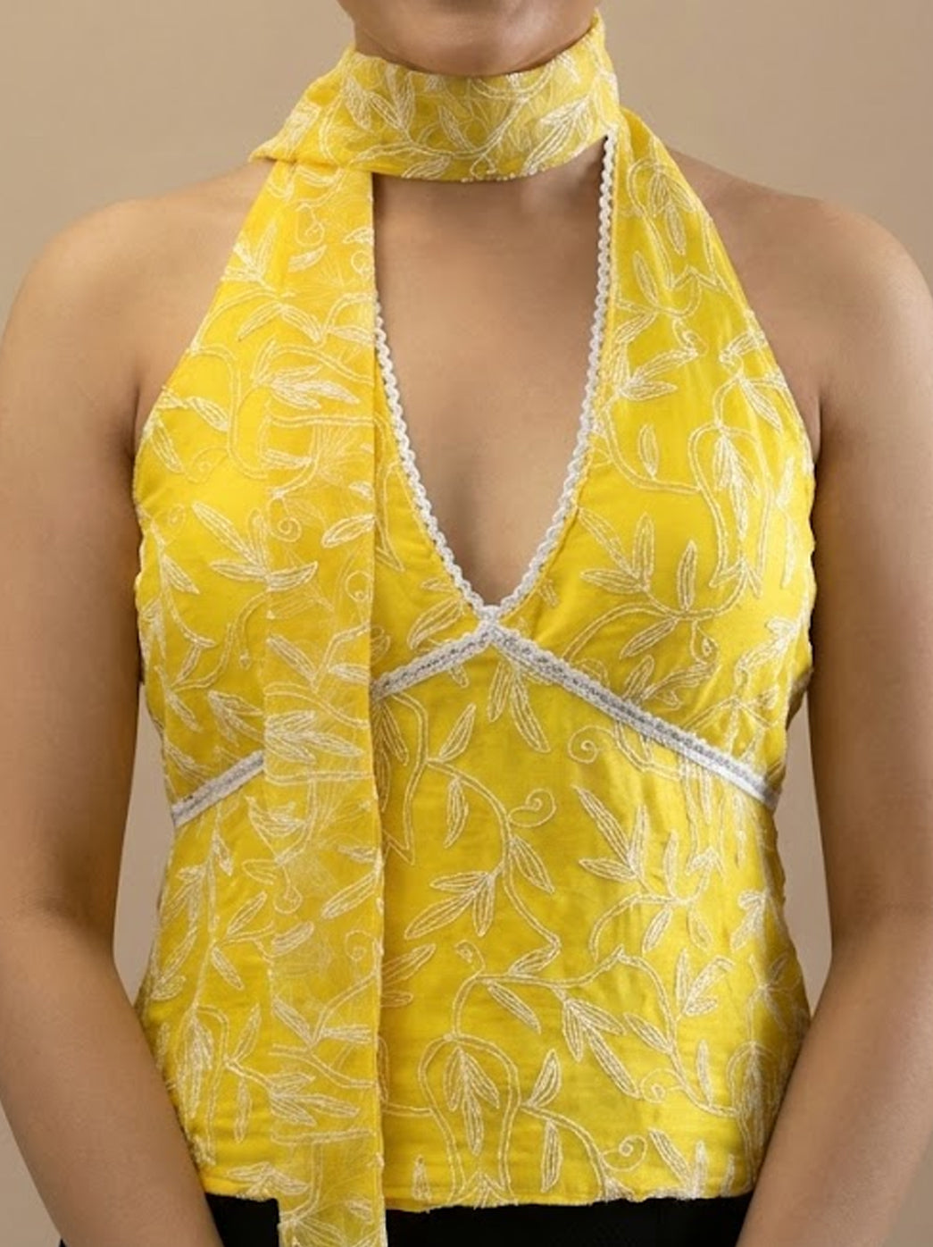Georgette Tepchi Work Blouse With Scarf - Yellow