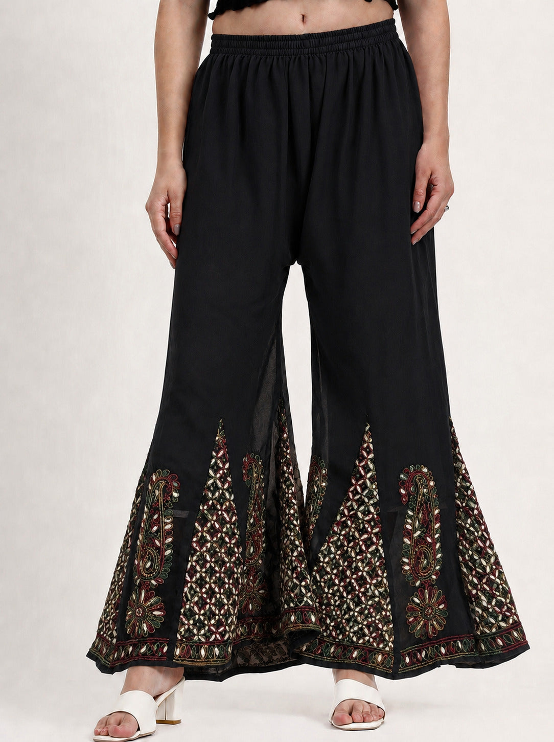 Georgette Chikankari Gota Patti Sharara - Black Multi