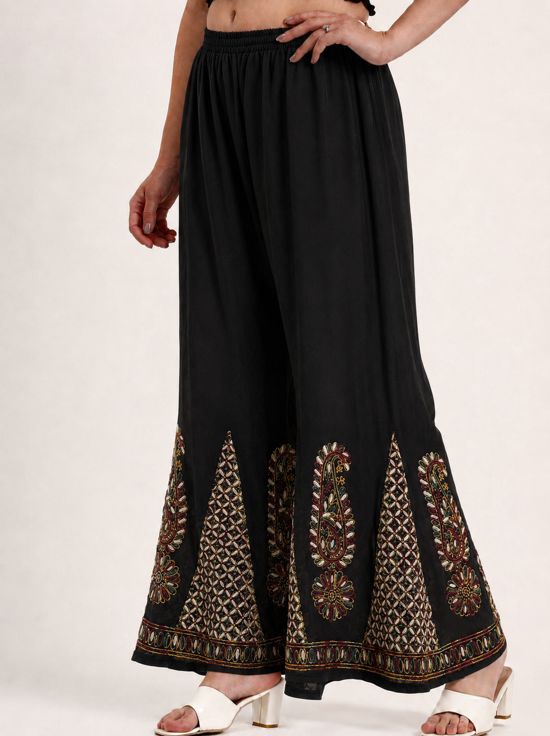 Georgette Chikankari Gota Patti Sharara - Black Multi