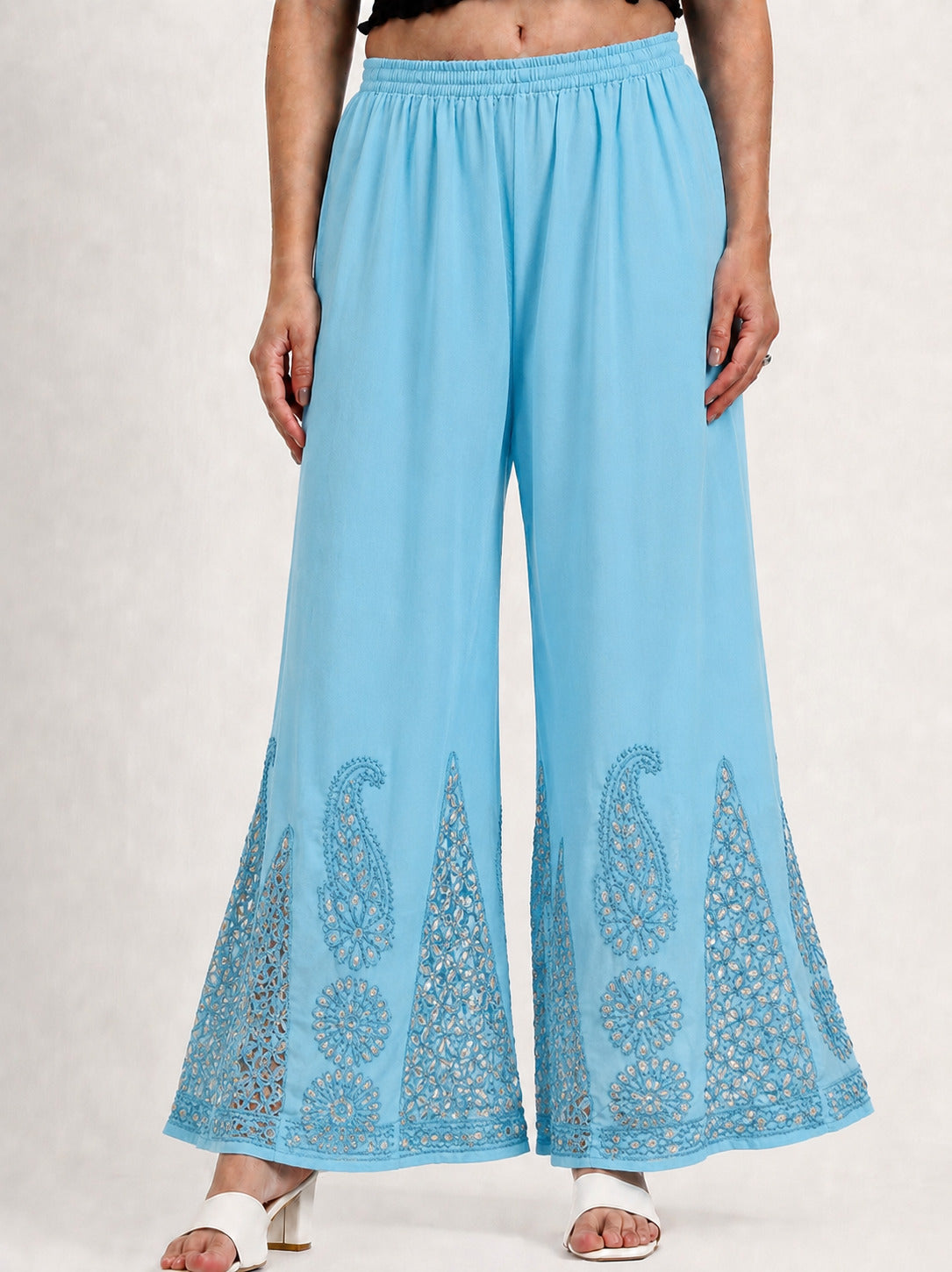 Georgette Chikankari Gota Patti Sharara - Sky Blue