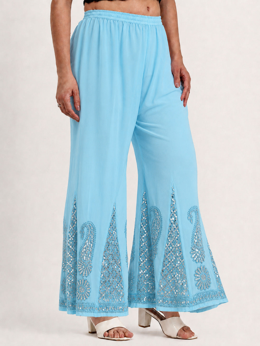 Georgette Chikankari Gota Patti Sharara - Sky Blue