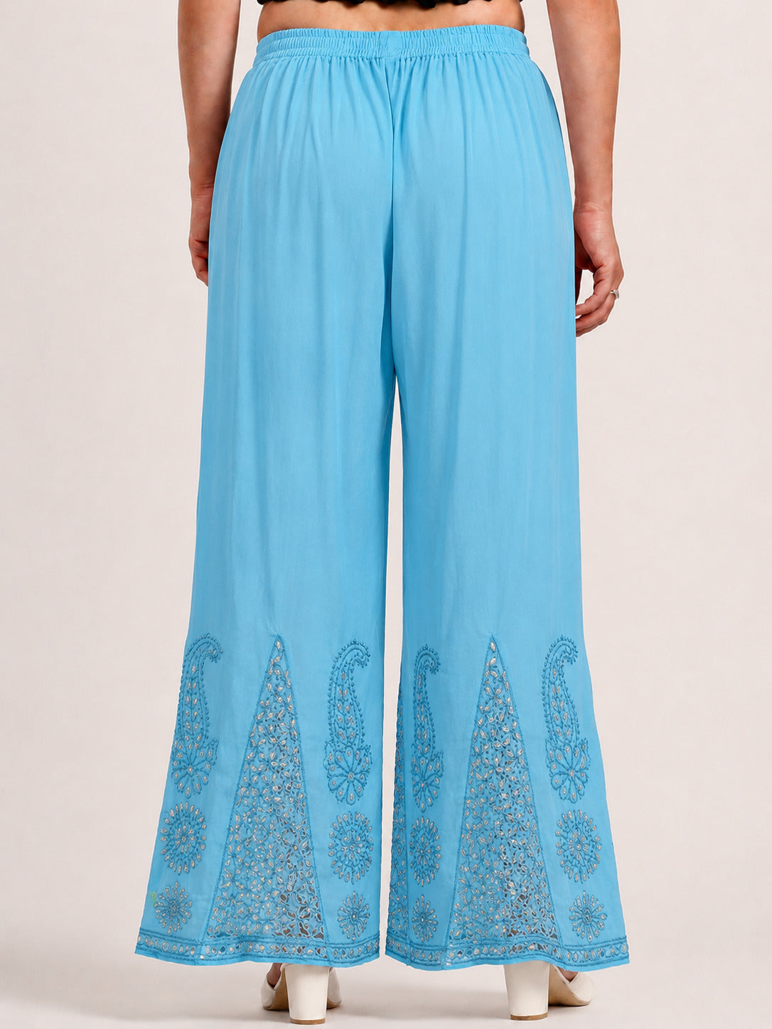 Georgette Chikankari Gota Patti Sharara - Sky Blue