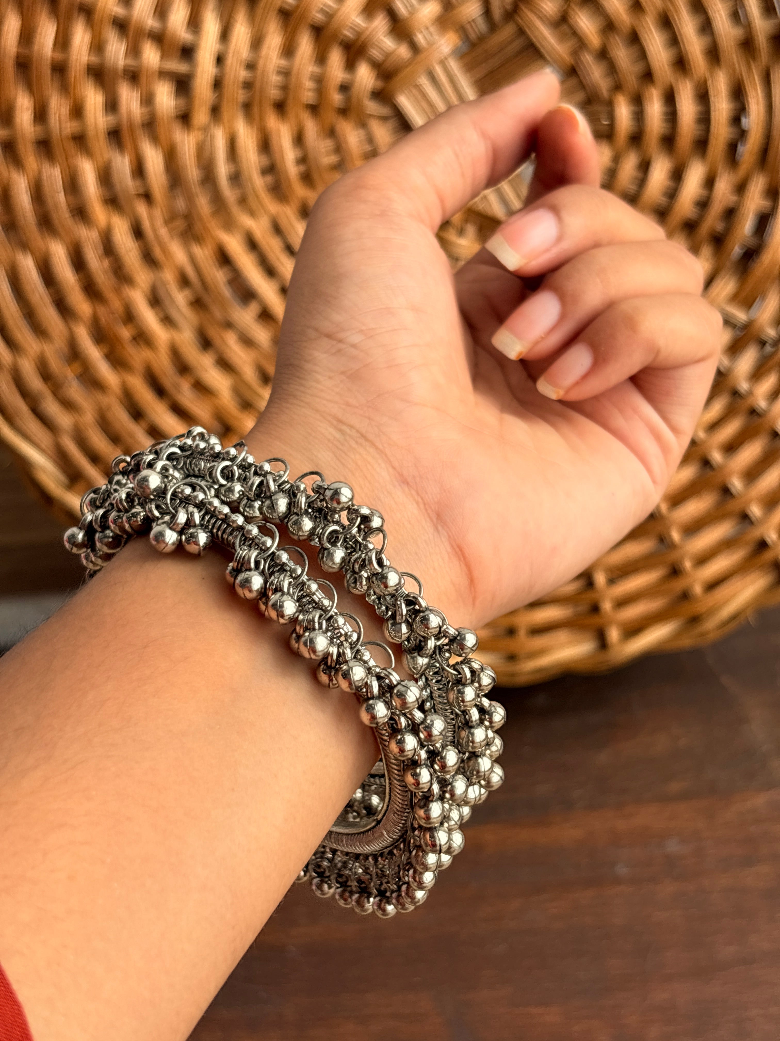 Meher Oxidised Silver-Tone Ghungroo Bangles – Set of 2