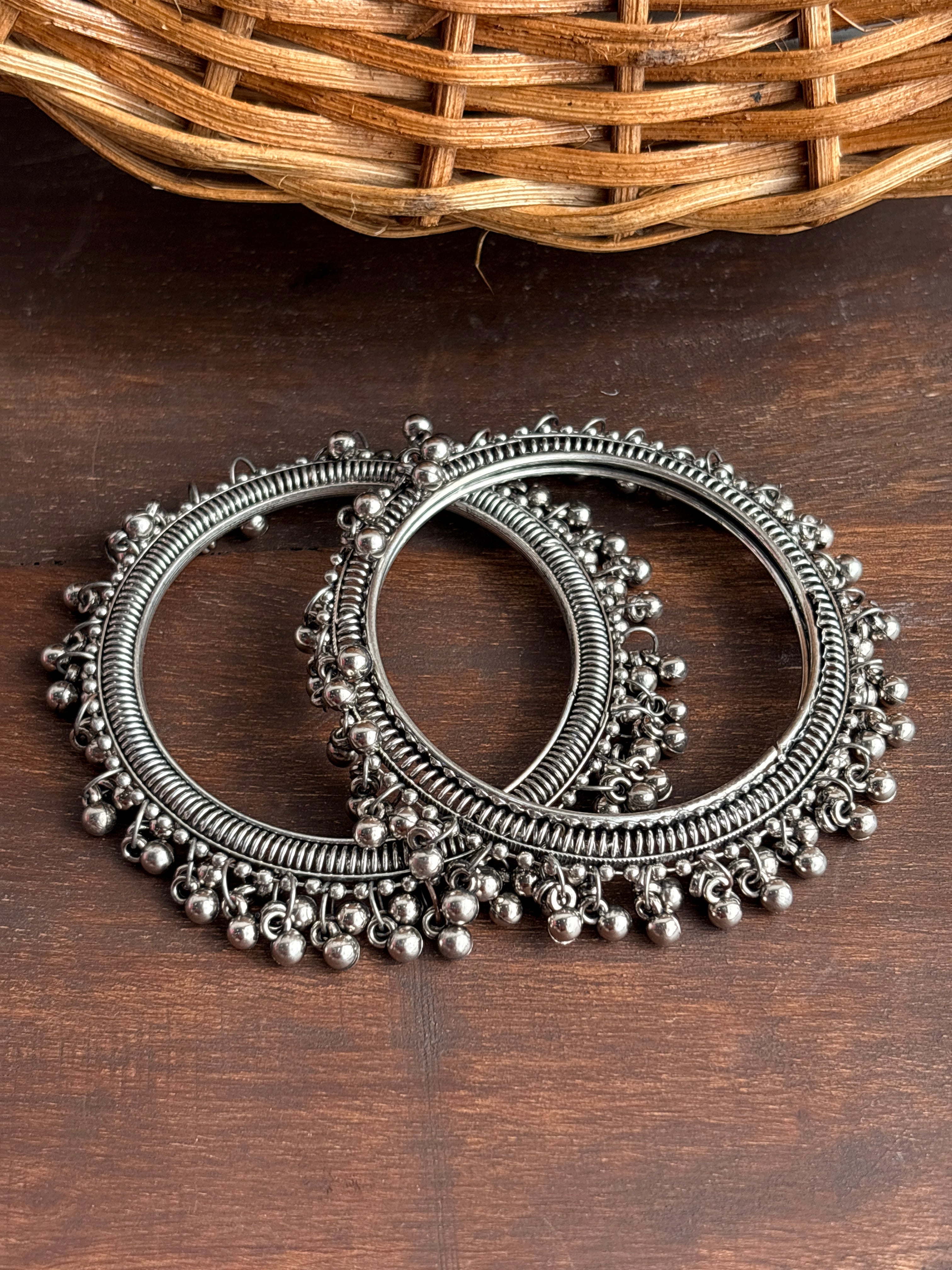 Meher Oxidised Silver-Tone Ghungroo Bangles – Set of 2