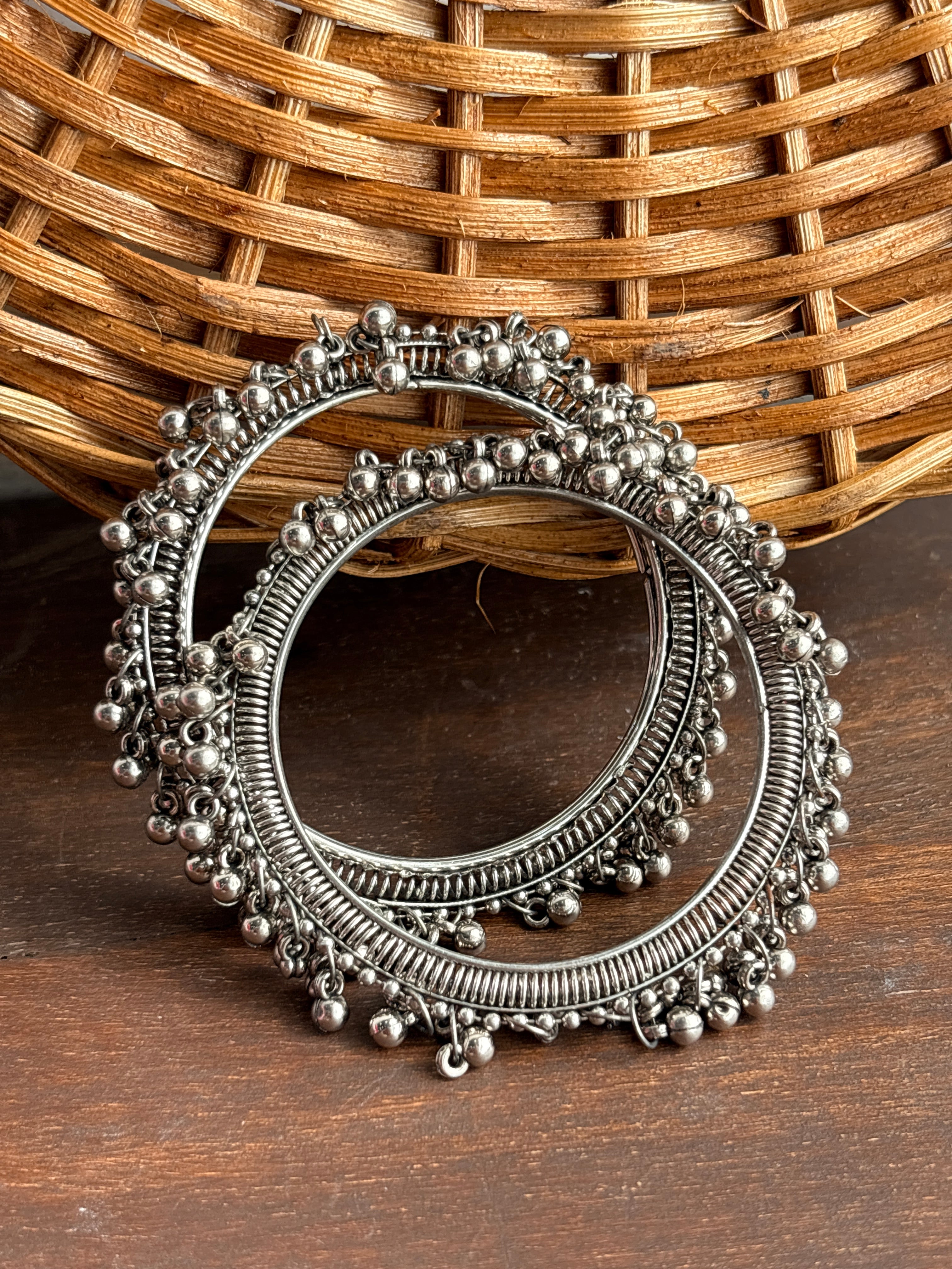Meher Oxidised Silver-Tone Ghungroo Bangles – Set of 2