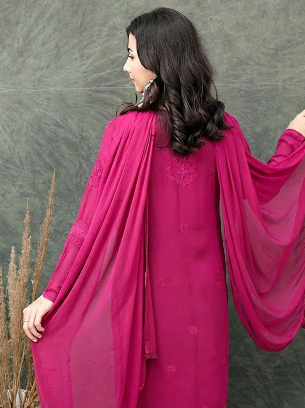 Giva Viscose Chikankari Kurti Garara Set with Dupatta - Hot Pink