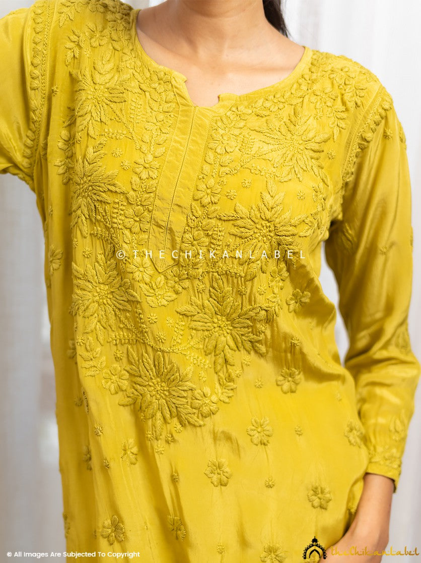 Mehndi Bindiya Crepe Chikankari Straight Kurti