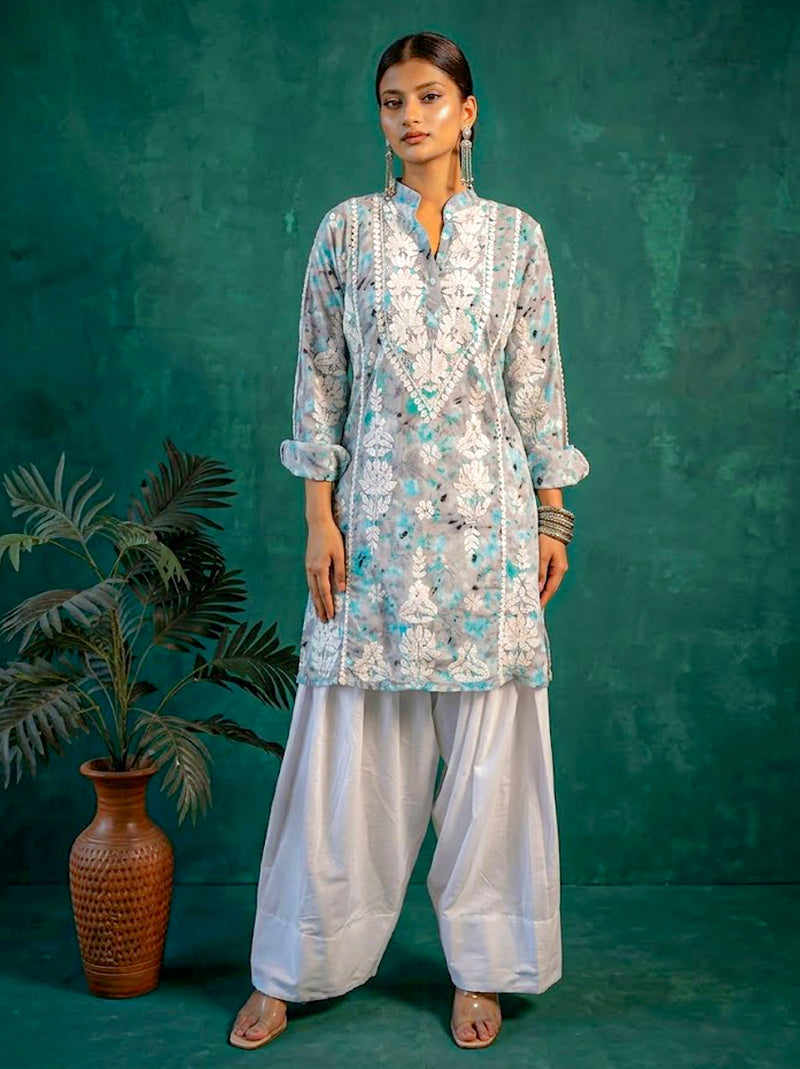 Green Mulmul Chikankari Farshi Salwar Set