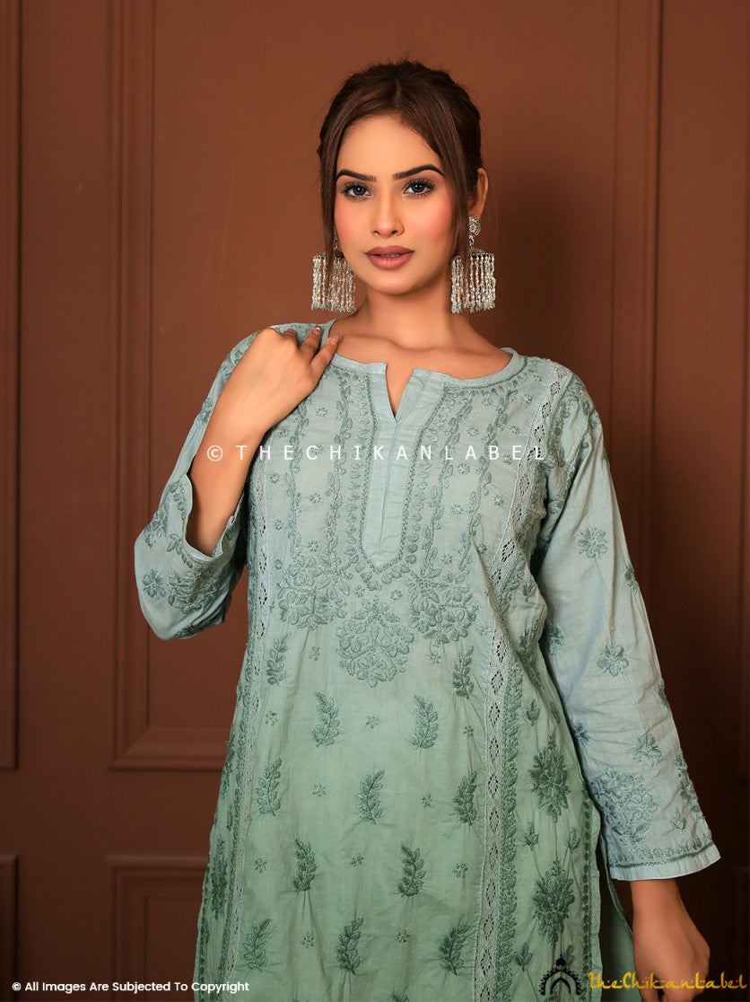 Green Anaya Cotton Chikankari Straight Kurti ,Chikankari Straight Kurti in Cotton Fabric For Woman