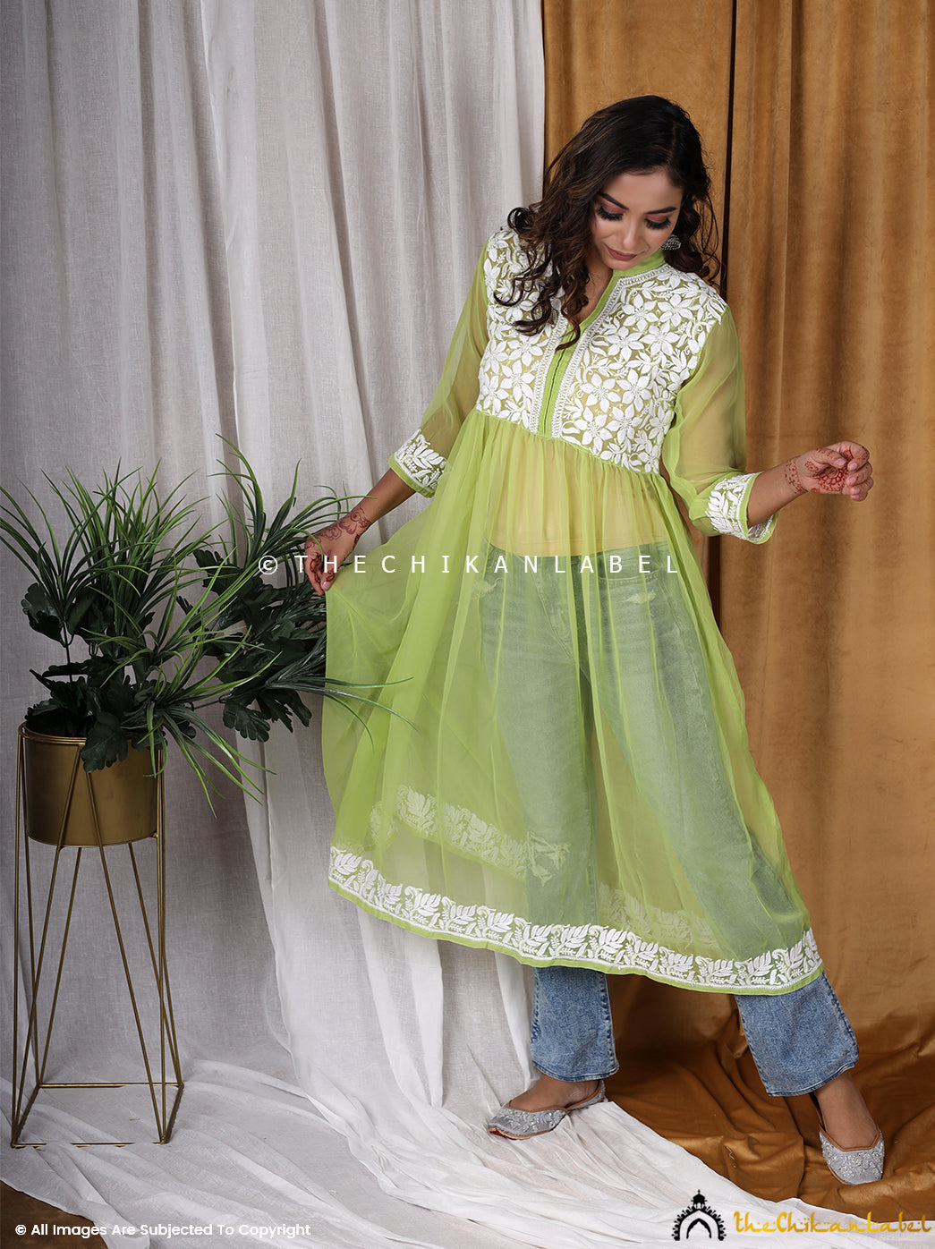 Green Georgette Frock Chikankari Anarkali,Chikankari Anarkali in Georgette Fabric For Woman