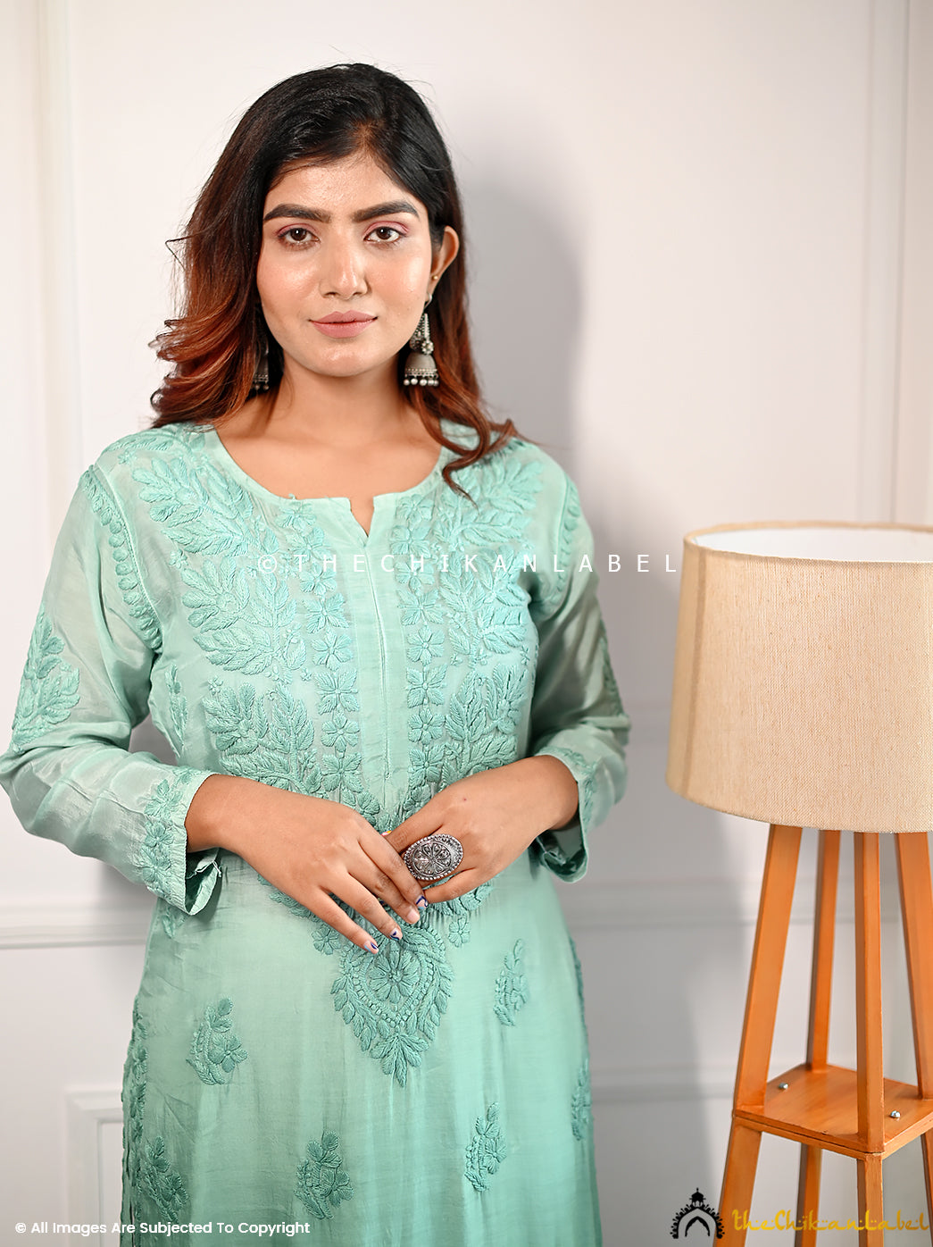 Green Muslin Chikankari Straight Kurti