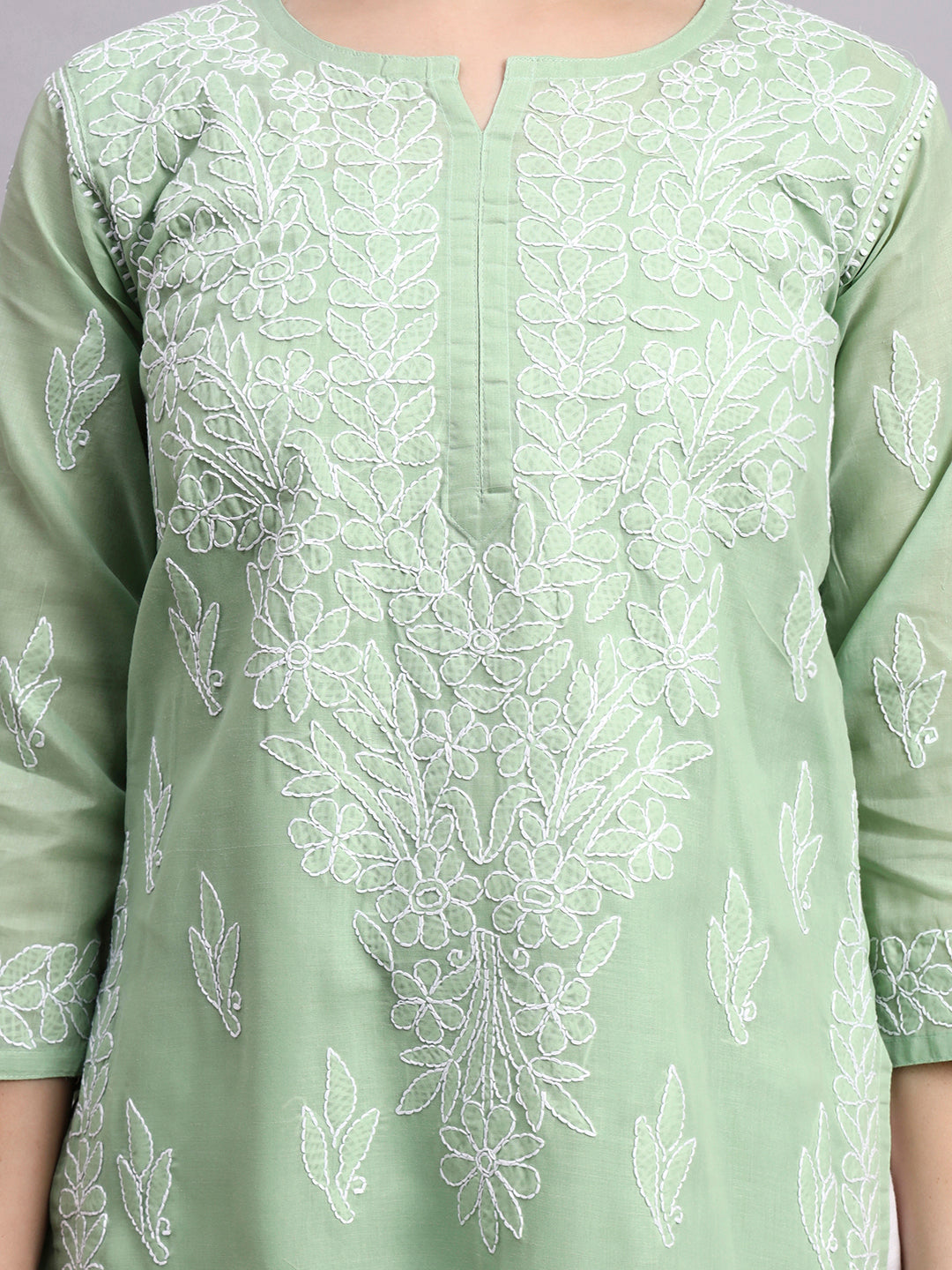 Green Layla Cotton Chikankari Straight Kurti with inner
