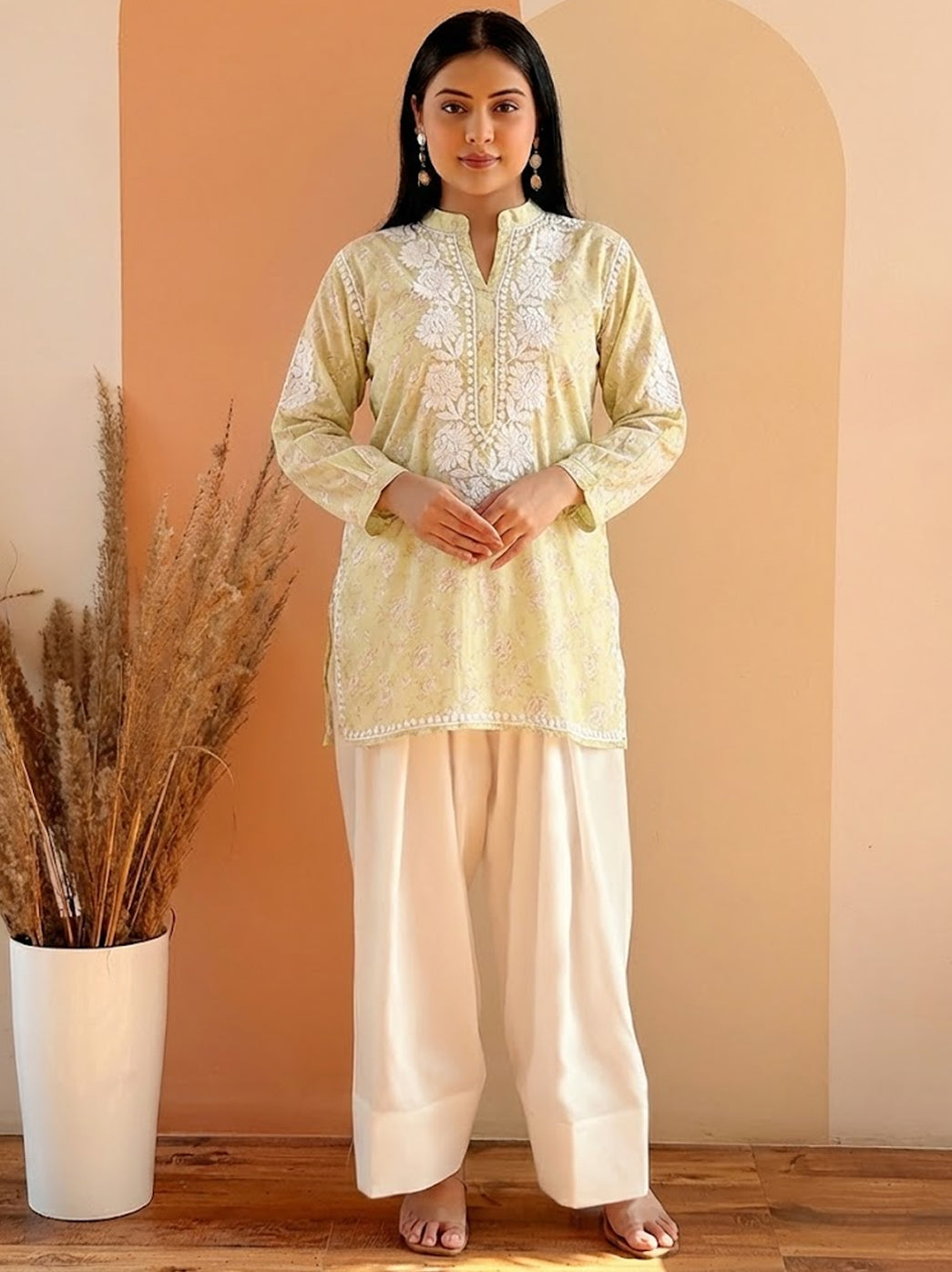 Green Mulmul Printed Chikankari Farshi Salwar Set