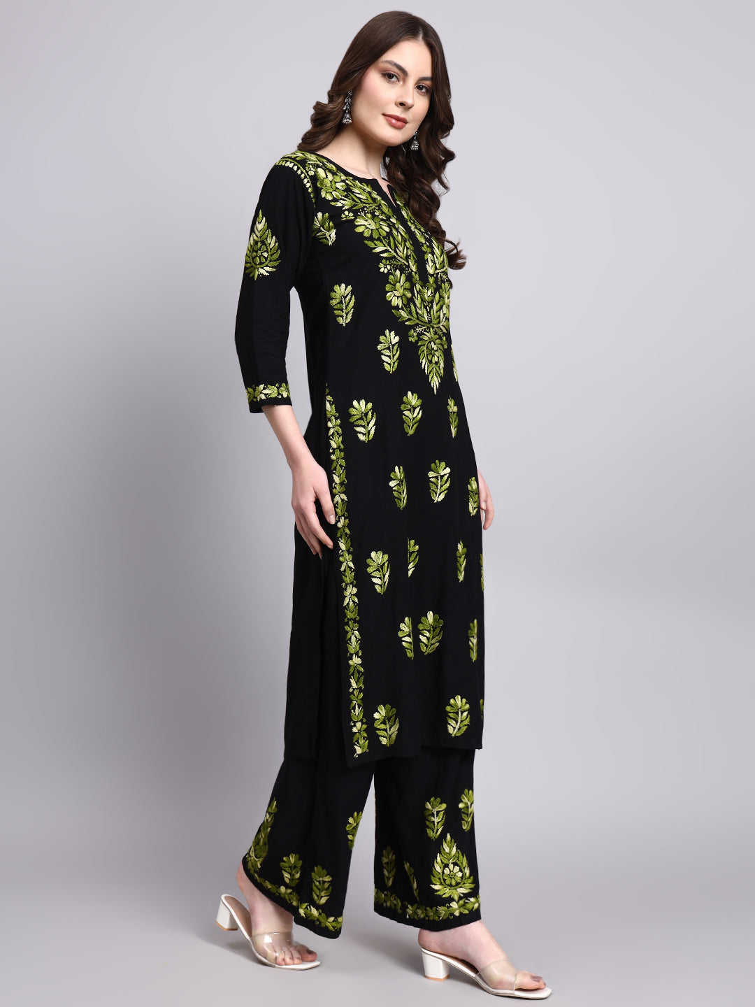 Comfortable and stylish Niya rayon chikankari kurta palazzo set combining heritage chikankari embroidery with contemporary ethnic fashion