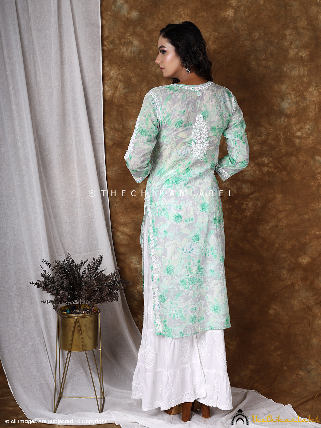 Green Printed Straight Chikankari Kurti ,Chikankari Kurti in Mulmul fabric For woman